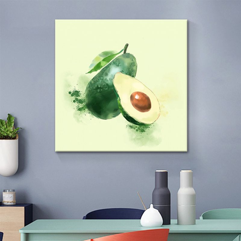 Green Avocado Wall Art Print Fruit Kids Style Textured Wall Decoration for Living Room