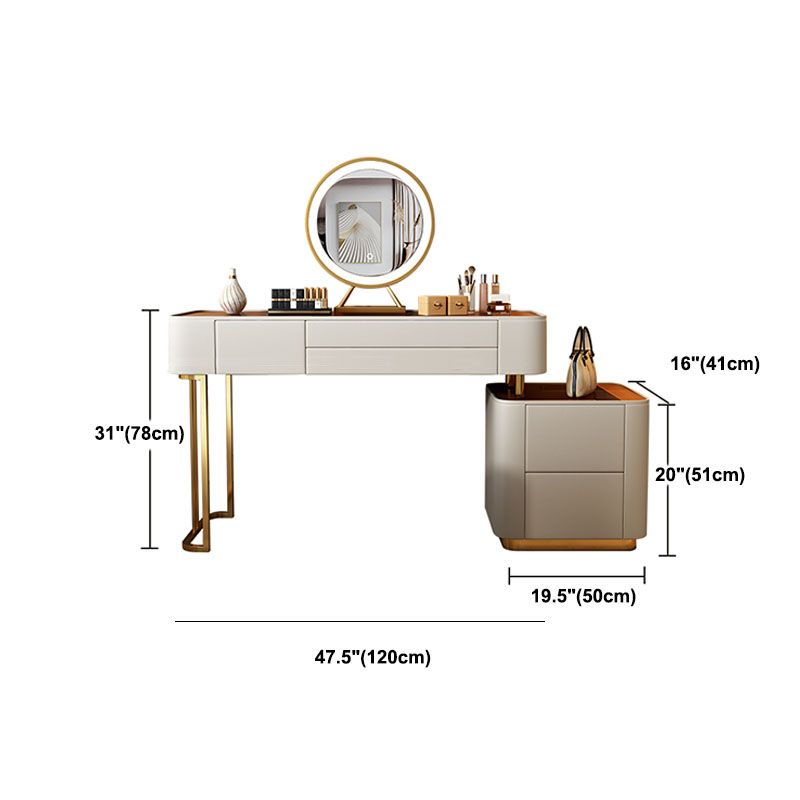 Contemporary Faux Leather Vanity Tables 4 Drawer Glass Top Makeup Vanity Desk