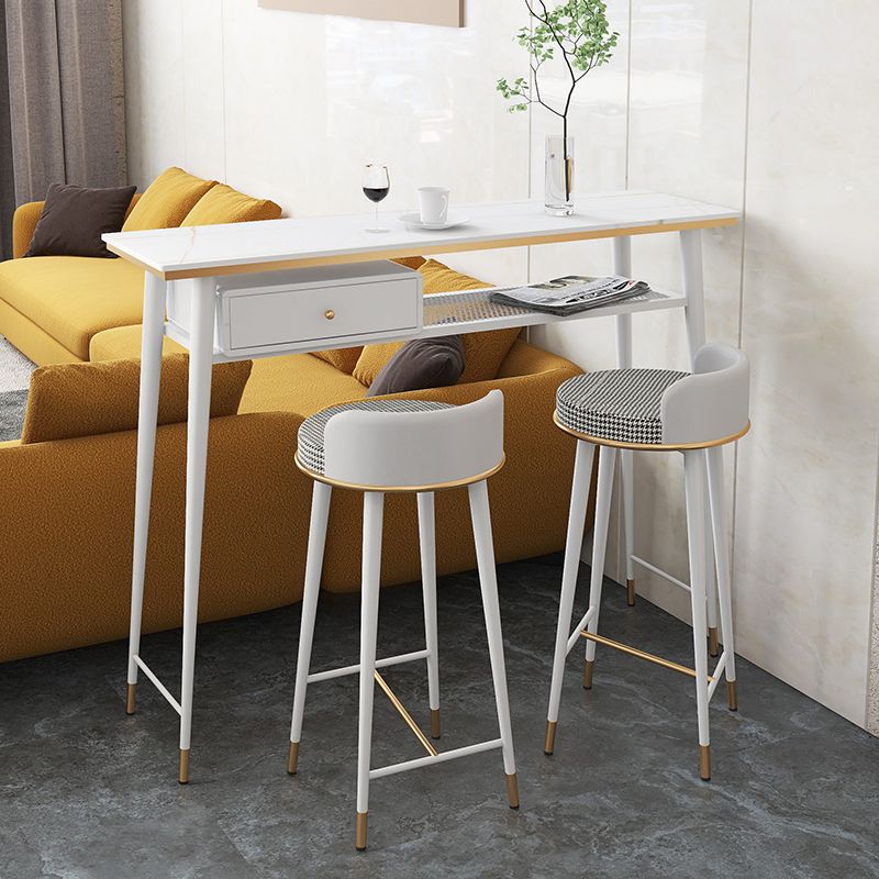 Indoor Metal Pub Set 1/3 Pcs Bar Table with Stone Top and Low Back Bar Stools