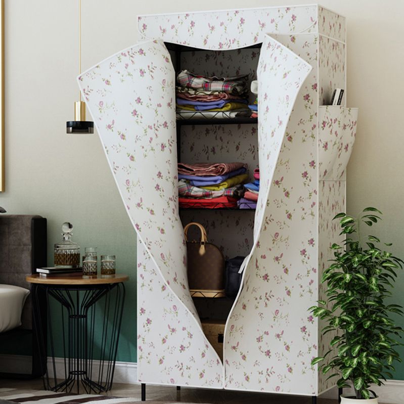 Modern Style Non-Hanging Armoire 4-Shelf Metal Wardrobe Closet