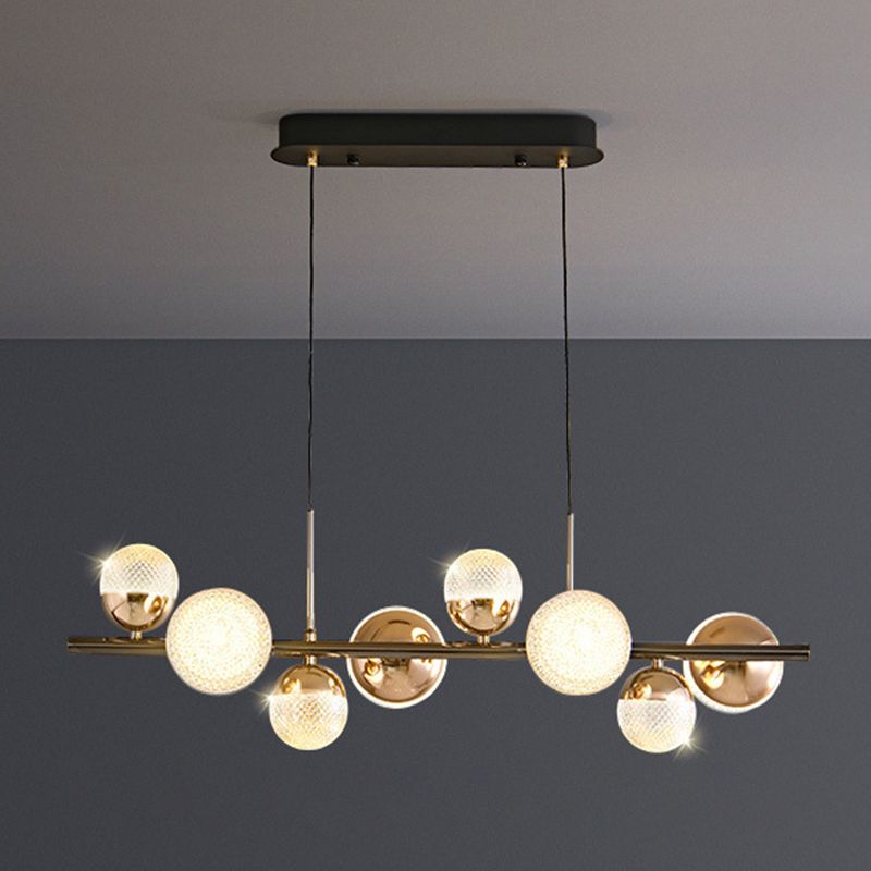Modern 8-Light Black Island Lighting Glass Island Pendant Lighting for Dining Room