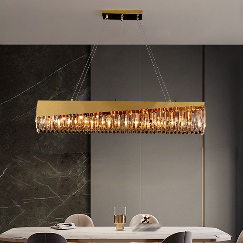 Gold Metal Island Lighting Armaturen moderne Restaurantsuspensionslampe mit Kristallschatten