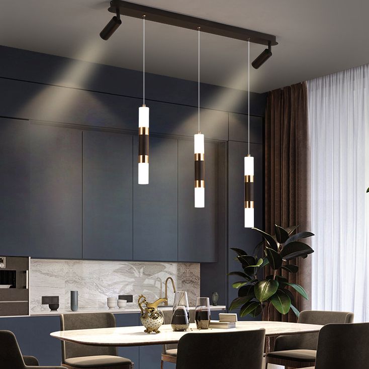 3-Lights Cylindrical LED Island Light Double Spotlight Design Modern Style Simplicity Lighting Pendant in Black