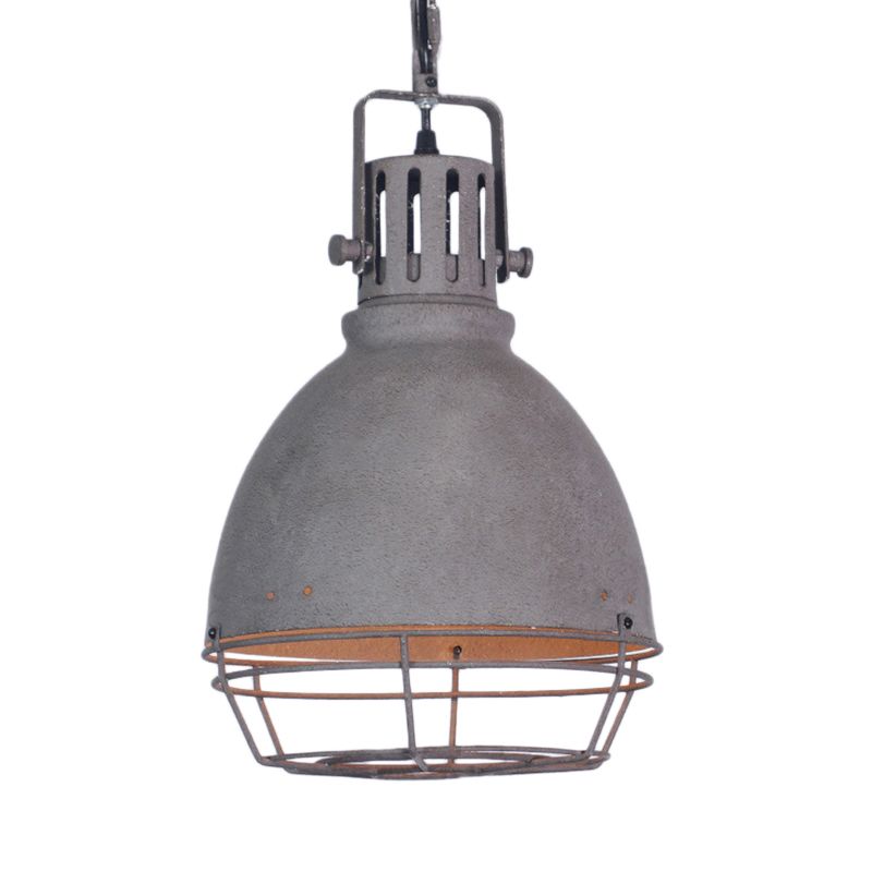 Wrought Iron Bell/Dome Shade Pendant Lighting Industrial 1 Light Living Room Hanging Lamp with Wire Guard in Grey