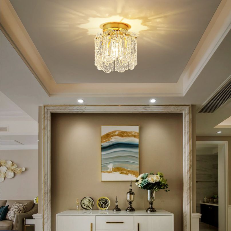 Gold Cylinder Ceiling Mounted Fixture Modern Style Glass Ceiling Light Fixture