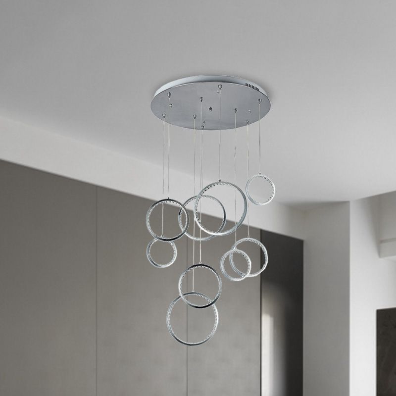 Circle Crystal Cluster Light Minimalista 9 luces Kit de lámpara colgante de níquel en luz cálida