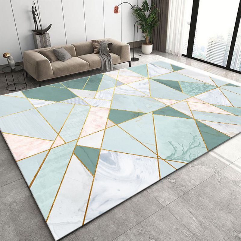 Gray Modern Rug Polyester Geometric Print Rug Non-Slip Backing Rug for Living Room