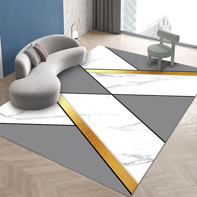 Fancy Living Room Area Rug Geometric Print Rug Polyster Carpet with Non-Slip Backing