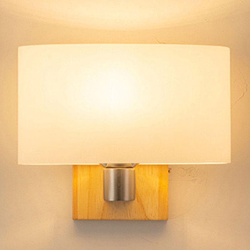 Lámpara de pared rectangular de madera en simplicidad moderna Luz de pared de hierro forjado con sombra de vidrio blanco