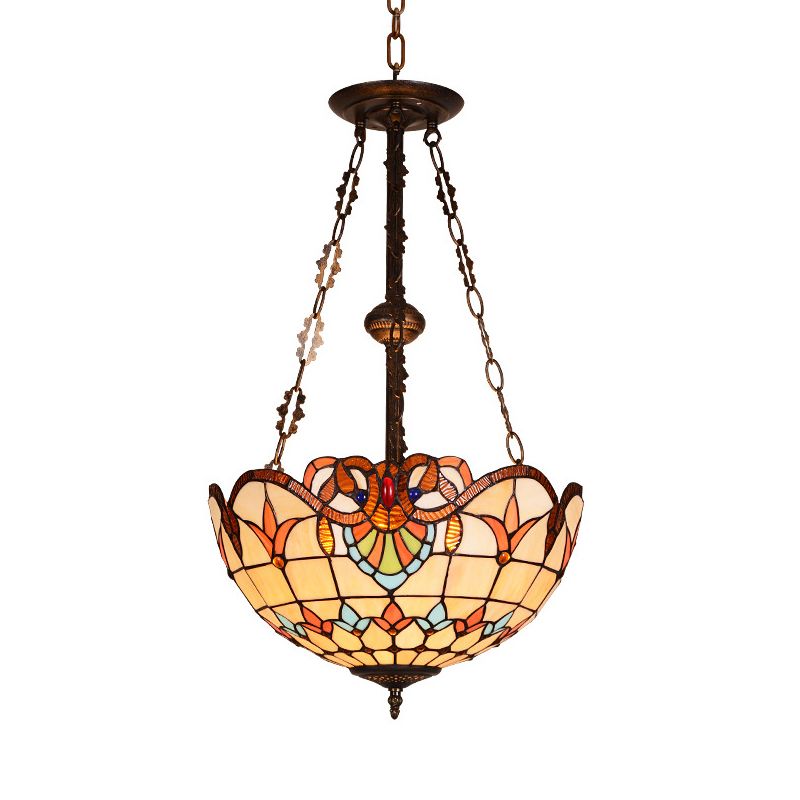 Kom plafondlicht retro stijl gebrandschilderd glas 3 koppen semi spoel plafondarmatuur voor slaapkamerverlichting