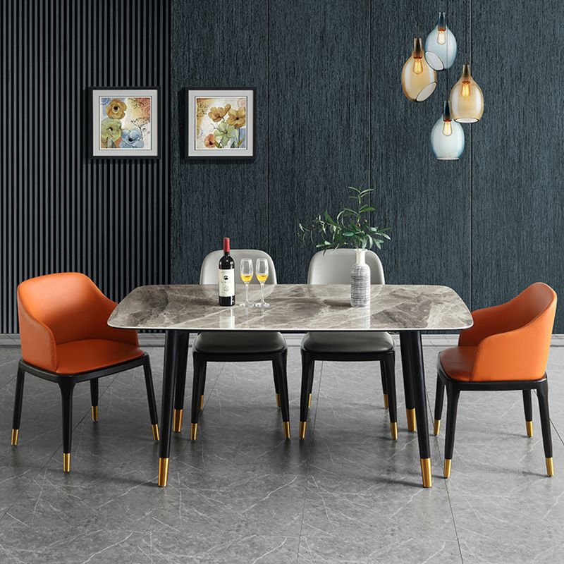 Rechthoek 4 poten luxe eettafel grijze tint vaste tafel van gesinterde steen