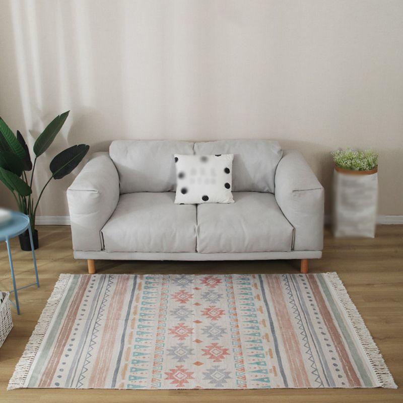 Grey Geometric Pattern Area Rug Polyester Area Carpet Fringe Easy Care Rug for Living Room