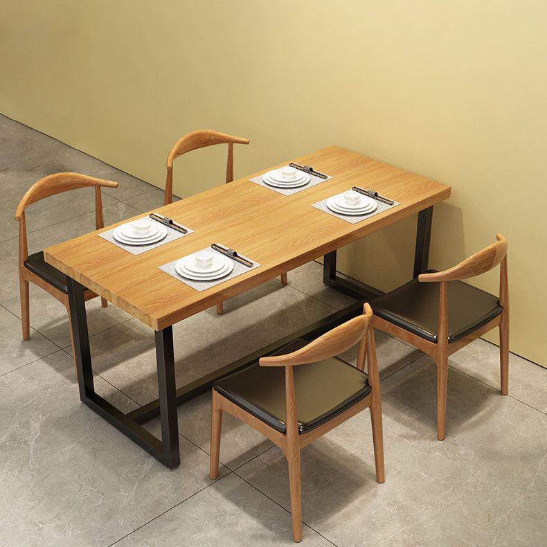 Black Metal Trestle Counter Table Industrial Rectangle Solid Wood Top Table