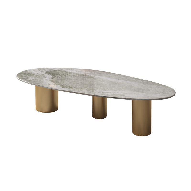 Oval Stone Top Coffee Table Set with 3 Steel Legs for Living Room