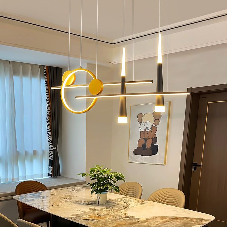 New Modern Metal LED Island Lighting Ideas 5-Light Linear Chandelier Lamp for Dining Room