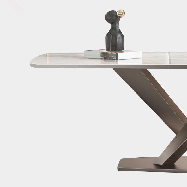 Mesa de lujo tradicional de acero inoxidable Mesa de piedra sinterizada con base de pedestal