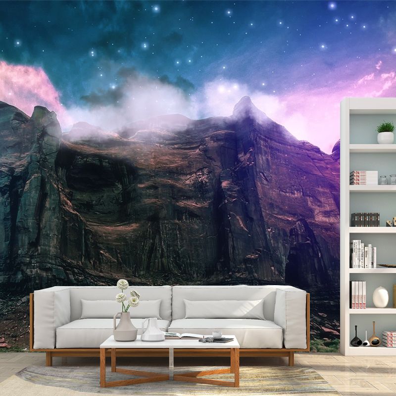 Magic Mountain Front View Mural for Kids Room, Blue-Blue, Personalized Size Available