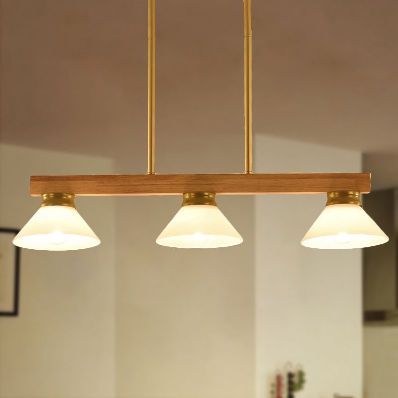Linea Isola Light Light Contemporary Wood 3 Heads Sala da pranzo Kit lampada sospesa con asta oro/nero
