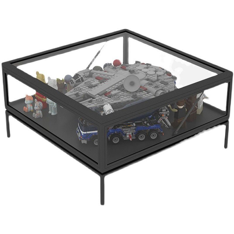 4 Legs Base Design Black/white Tempered Glass Top Iron Base Square Coffee Table