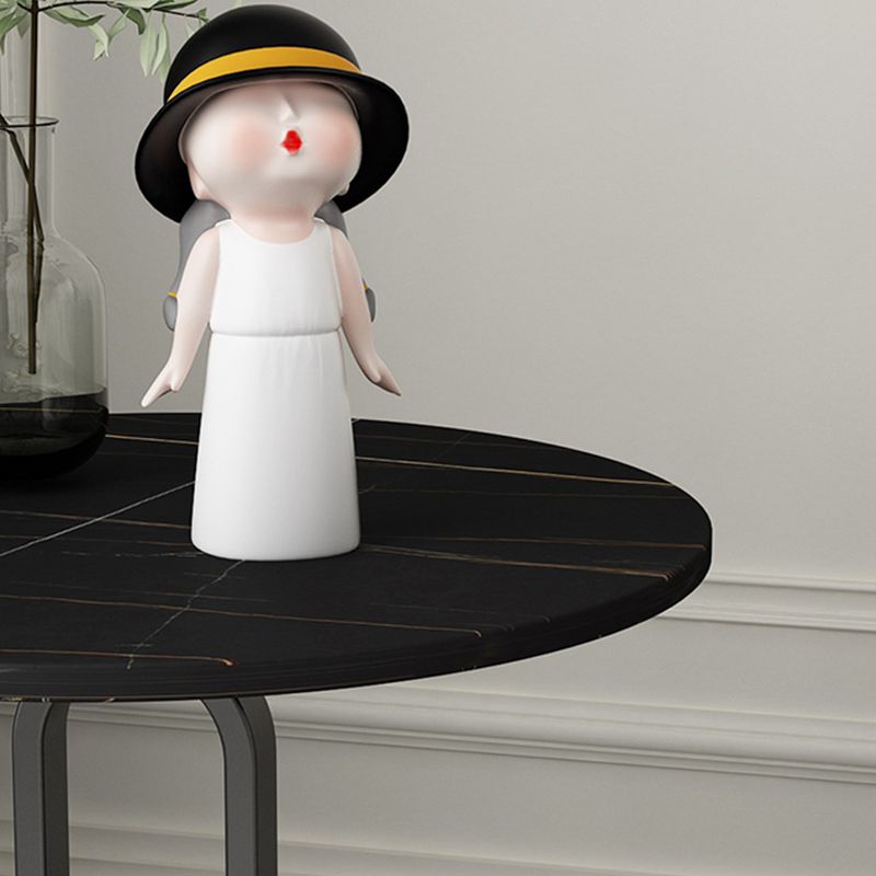 Modern Style Marble Top Metal White/black Base Round Side Table