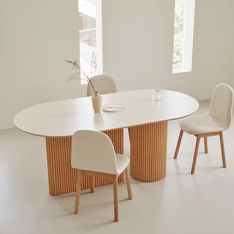 Oval Solid Wood Dining Table Modern White-natural Furniture with Double Pedestal for Home