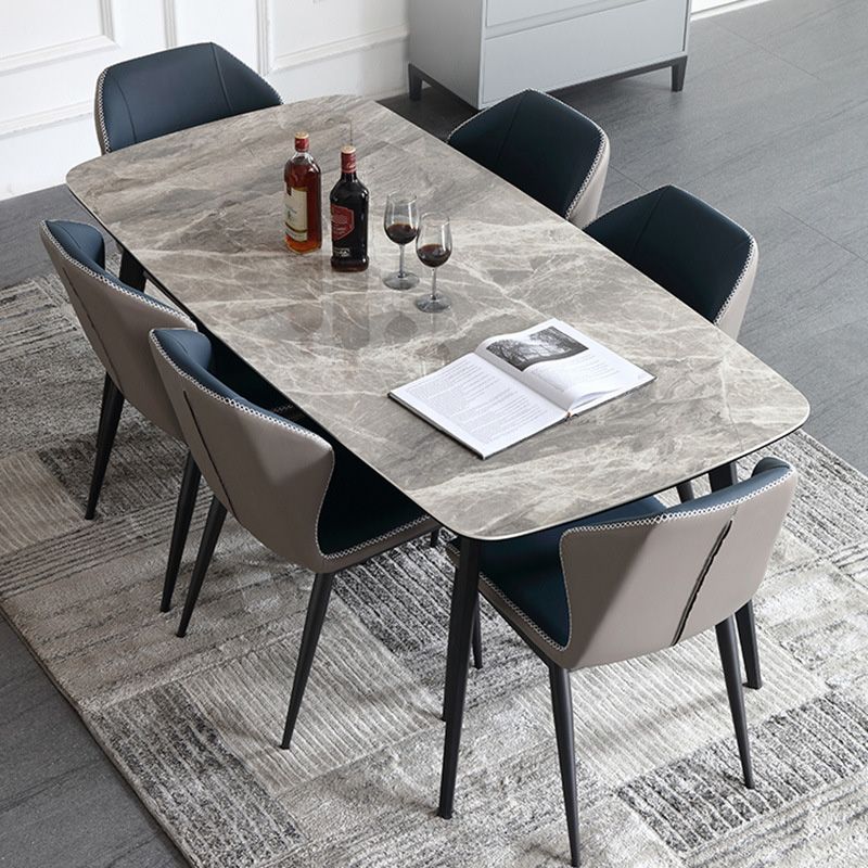 Industrial Rectangle Dining Table Gray Stone Top Dinette Table with Metal Legs