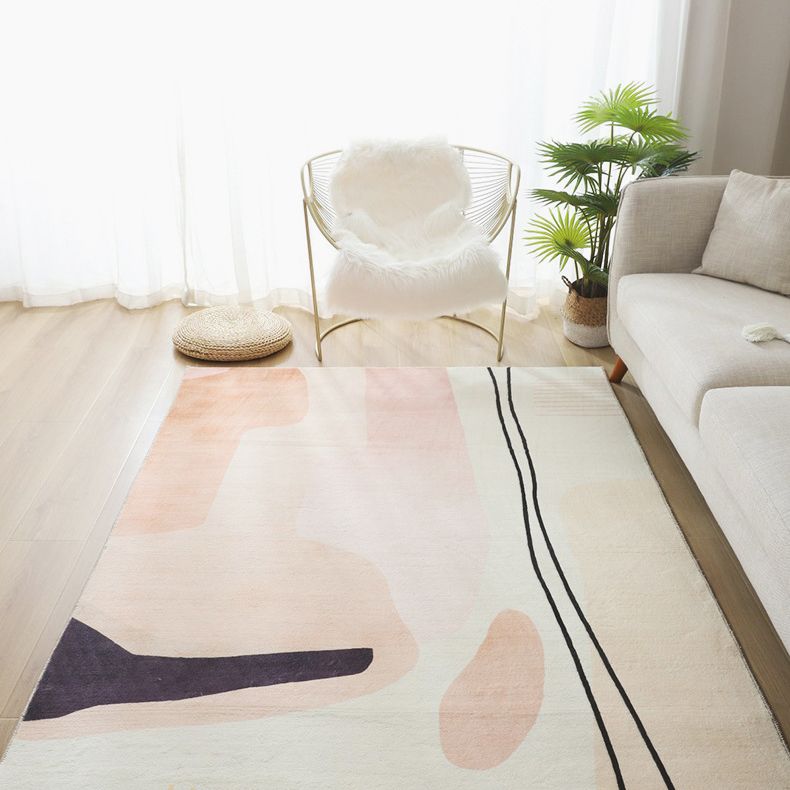 Yellow Living Room Rug Nordic Graphic Area Rug Polyester Stain Resistant Rug