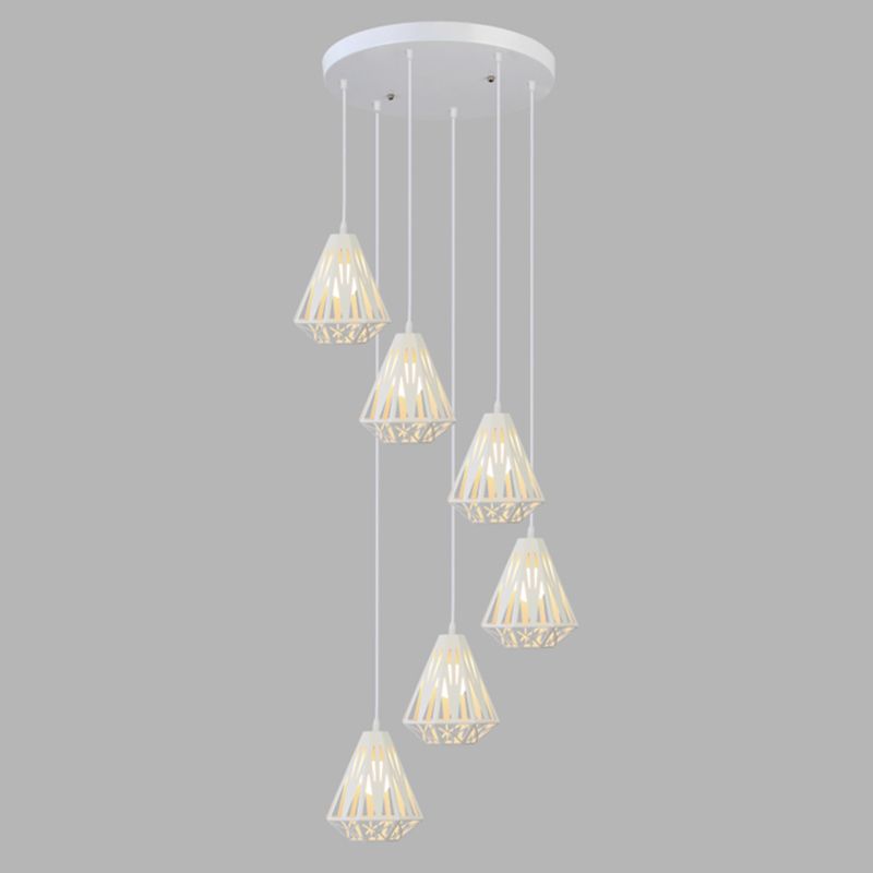 Geometric Cage Staircase Multi Ceiling Lighting Metallic Suspension Light Fixture