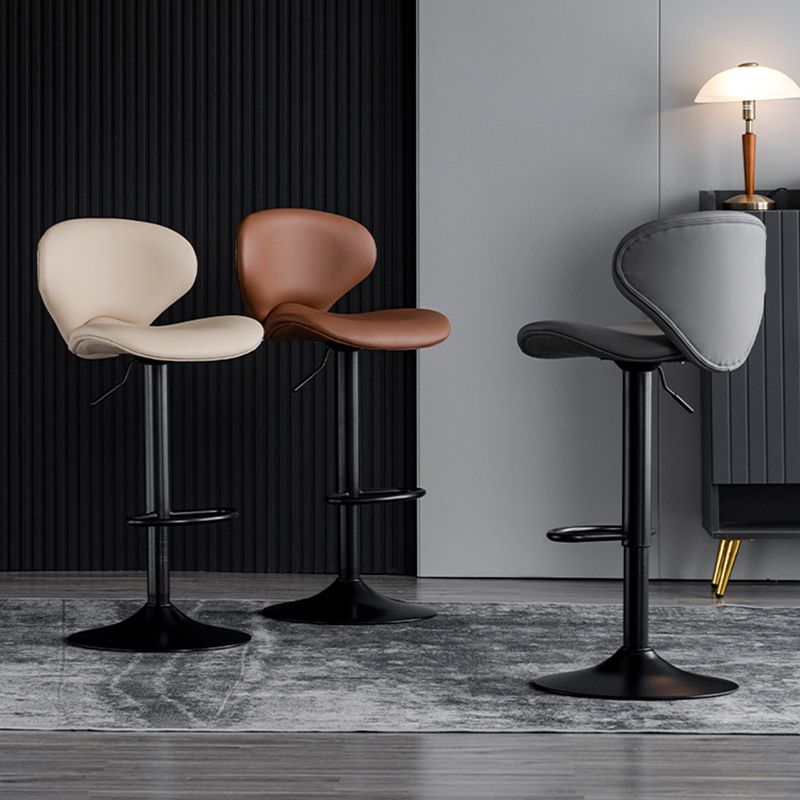 Swivel Adjustable Height Bar Stool Industrial Faux Leather Bar Stool with Footrest