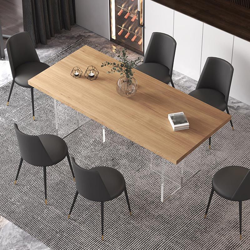 Contemporary Natural Wood Table Home Rectangle Dining Table with Double Pedestal