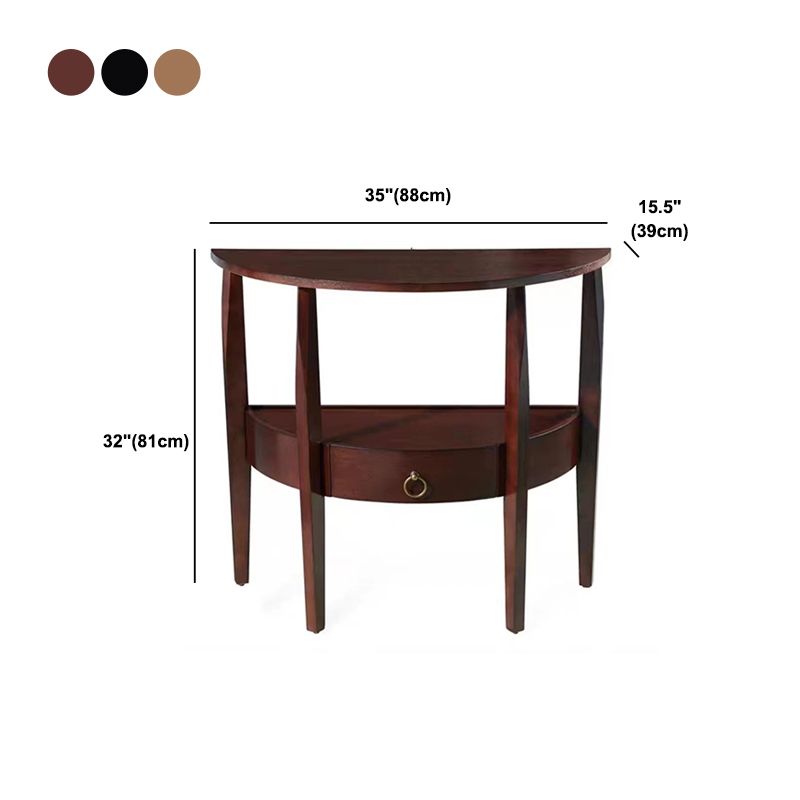 Mid-Century Modern Half Moon Wood 4 Legs Console Table in Brown