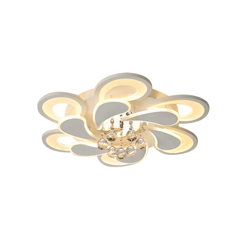Modern LED Flush Mount Light White Spiral Crystal Orb Close to Ceiling Lamp with Acrylic Shade in Warm/White Light