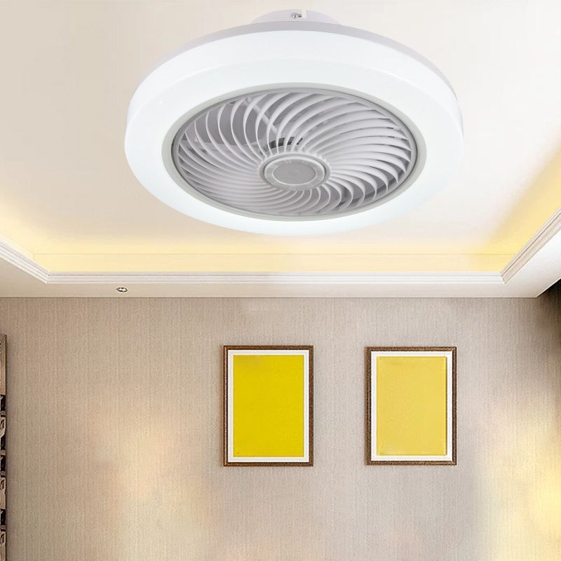 Weiße kreisförmige LED -Deckenlicht in moderner Einfachheit Schmiedeeisendecken -Deckenventilatoren mit Acrylschatten