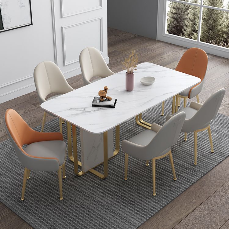 Stone Dining Site Table Traditional Luxury Rectangle Table with Double Pedestal