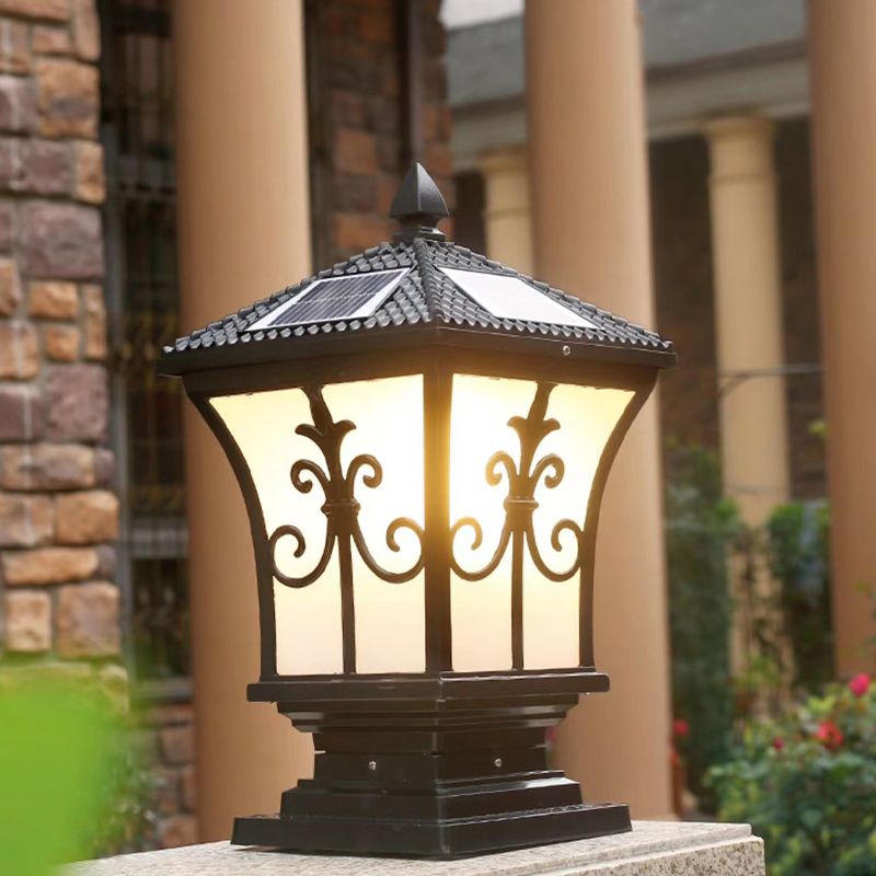 Drum Shape Metal Outdoor Light Modern Style 1 Light Solar Pillar Lights