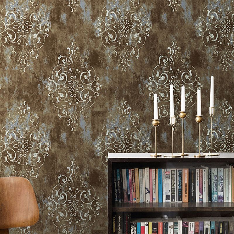 Dress Shop and Coffee Room Wallpaper with Damascus Brown Traditional Harlequins and Floral, 17.5" * 19.5', Self-Adhesive
