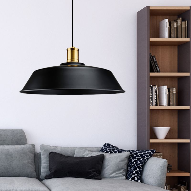 Barn Living Room Pendant Light Retro Metallic 1 Light Black Finish Ceiling Hanging Lamp, 10"/14"/18" Width