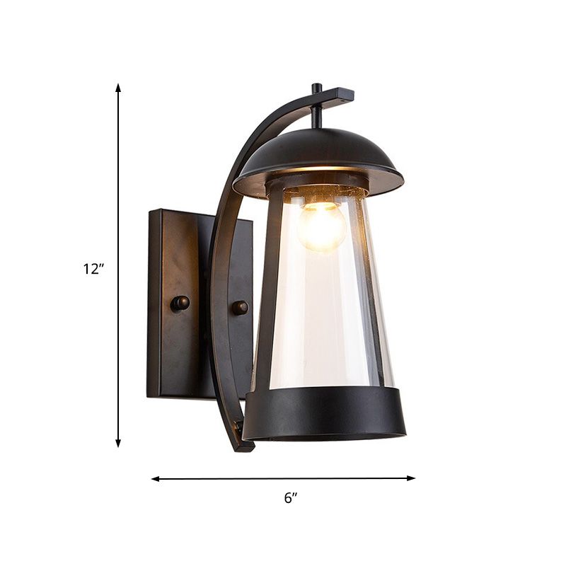 1 Imposto di illuminazione da esterno con cono nero con sconde in vetro chiaro chiaro