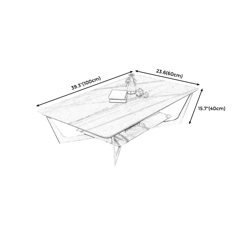 Modern Slate Cross Legs Coffee Table with Shelf Rectangular Cocktail Table in Black