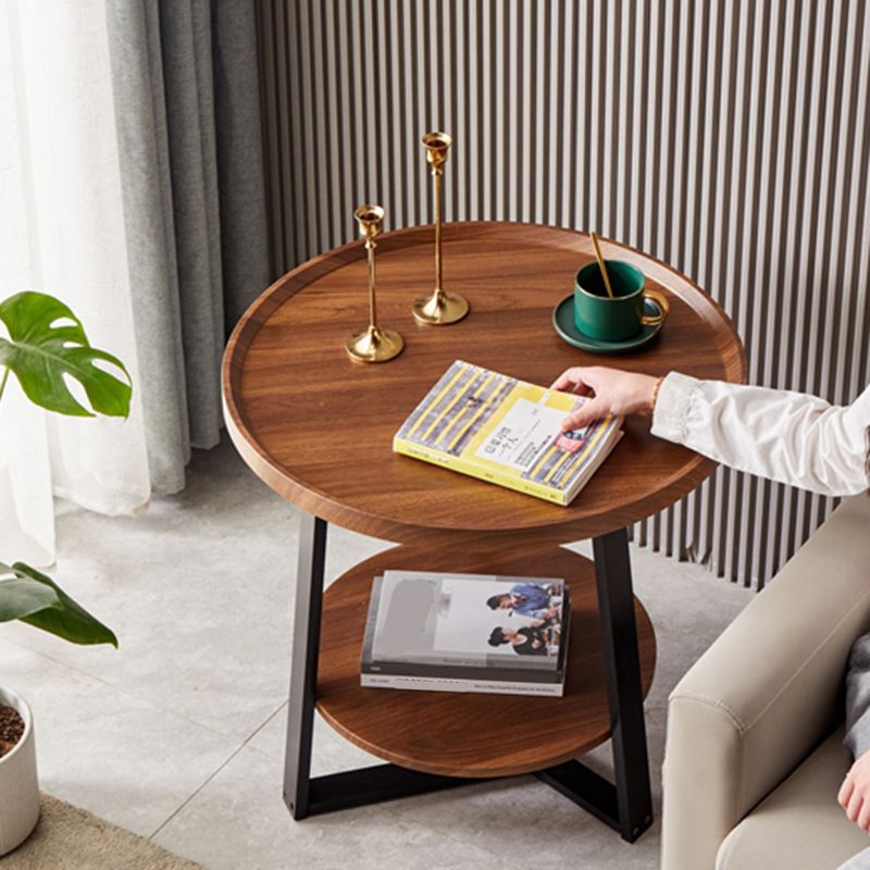 Round Wood Coffee Table Cross Legs 1 Single Cocktail Table with Tray Top