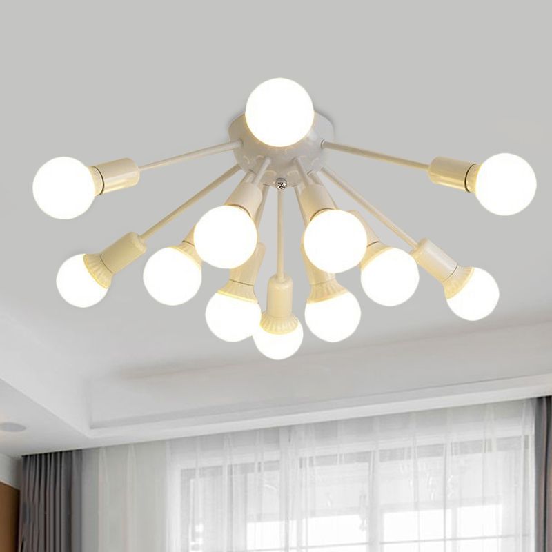 Plafonnier Semi-encastré en métal Spoutnik, moderne, 8/12 lumières, blanc/noir/or, pour salon
