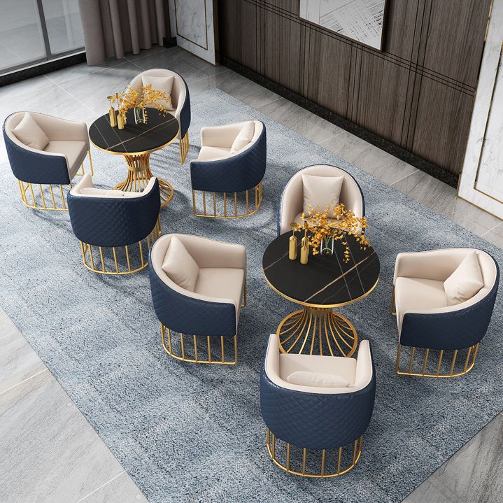 Metal Traditional Luxury Round Table Sintered Stone Indoor Table with Pedestal Base