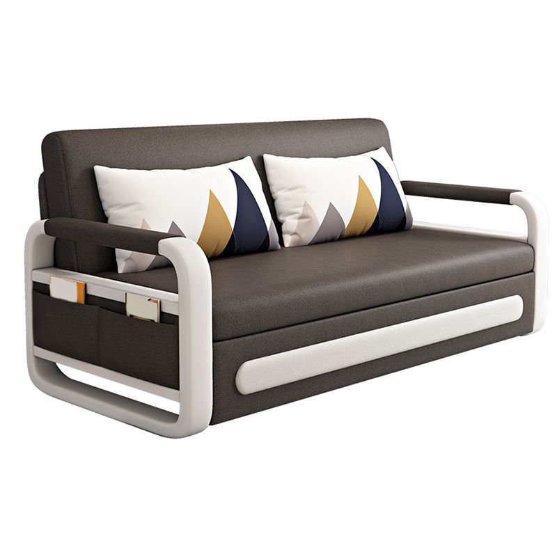 Square Arms Convertible Sofas Folding Faux Leather Sleeper Sofa