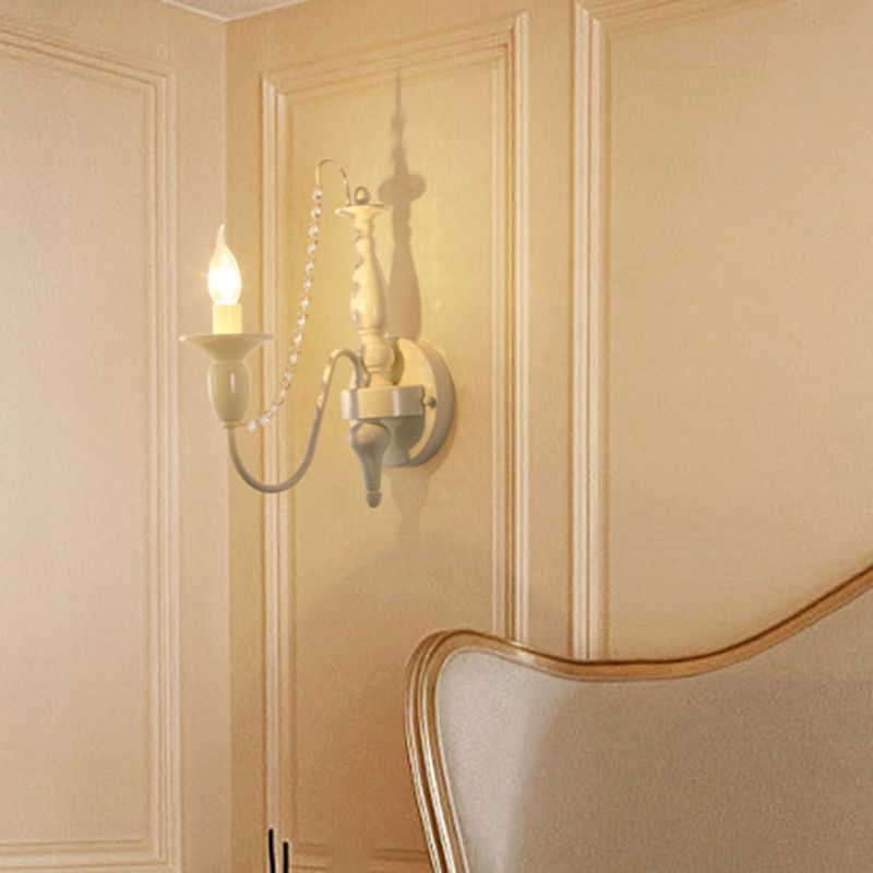 Candle Shape Crystal Wall Sconces Modern 1/2-Light Wall Mount Light Fixture in White