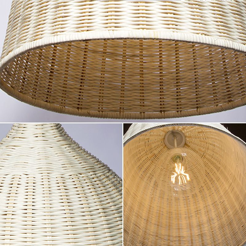 Chinese Bell Pendant Lighting Fixtures Rattan Hanging Light with Hanging Cord for Restaurant