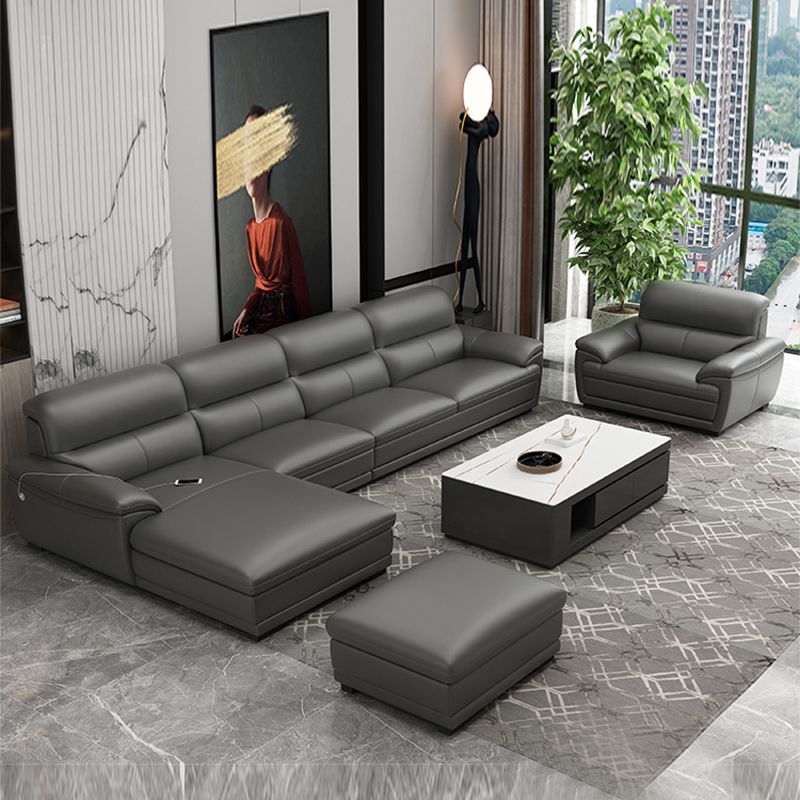 Leather Pillow Top Arm Sectional Sofa 36.22"High Cushion Back Sofa,Black