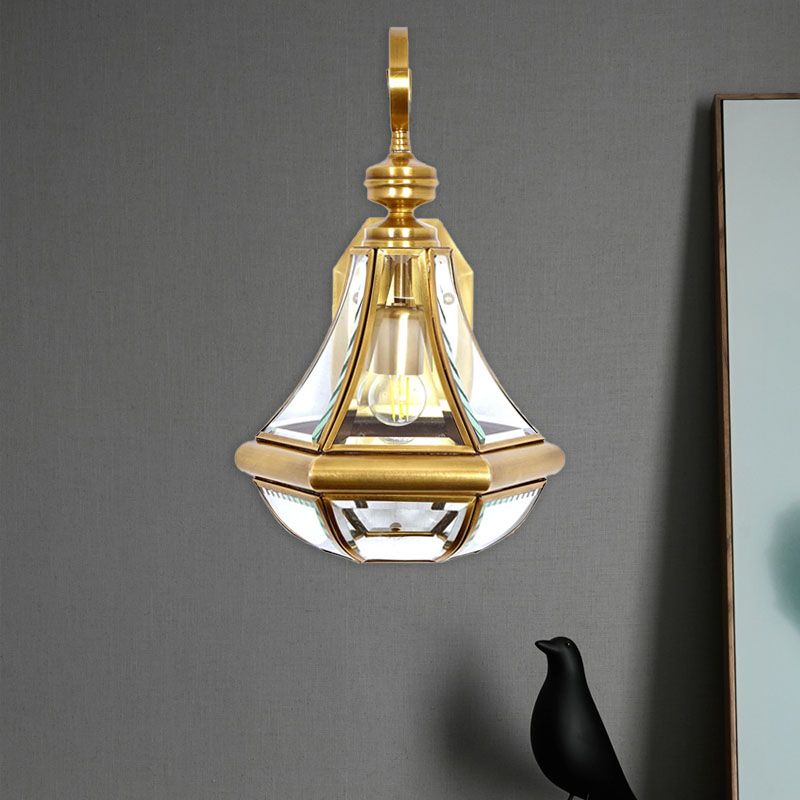 1 Bulb Gourd Sconce Lamp Tradition Clear/Textured White/Cream Glass Wall Lighting Fixture for Bedside