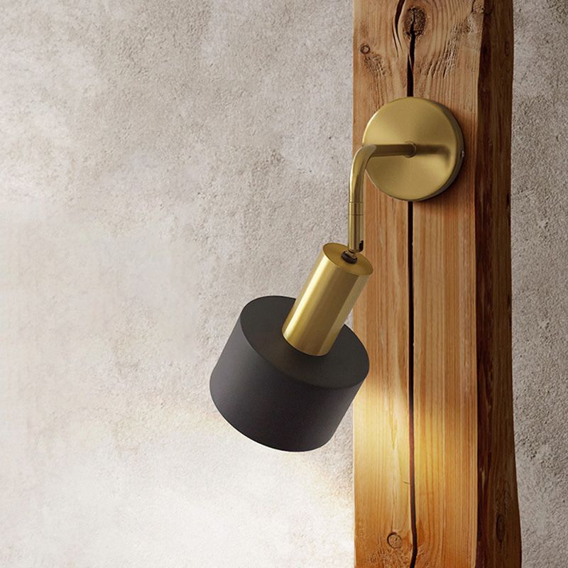 Postmoderne trommelschaduw Leeswandlamp metaal 1 hoofd slaapkamer wandlicht in zwart-goud