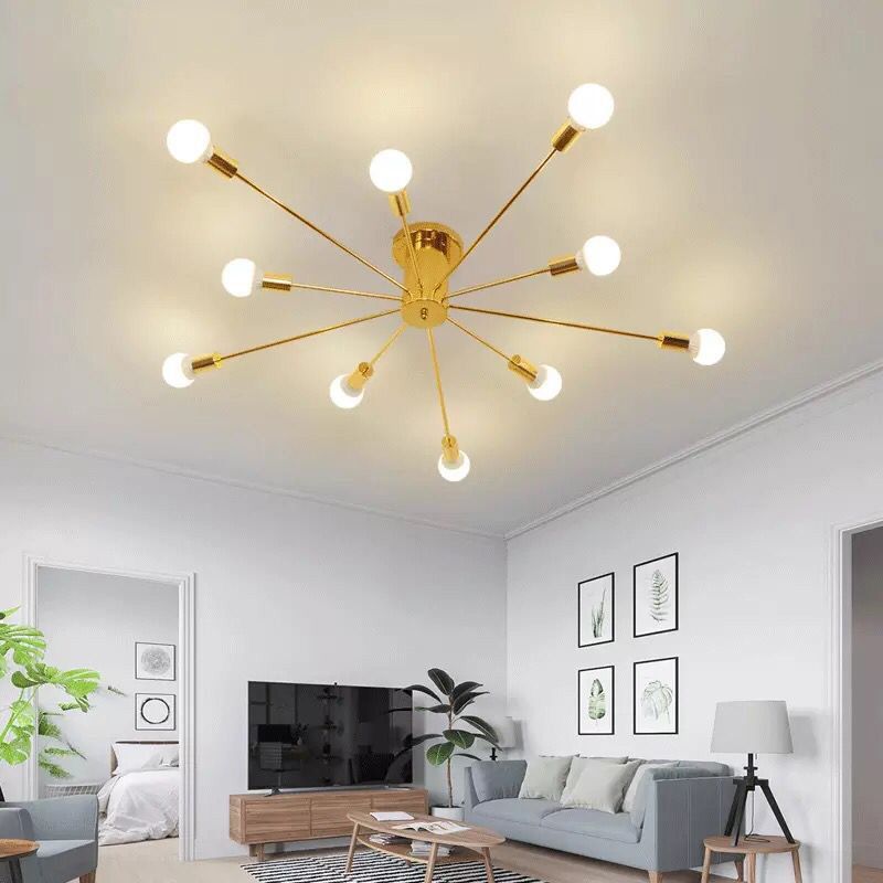 Sputnik Design Metal Semi Flush Light Fixtures Vintage Living Room Semi Flush Mount Ceiling Fixture