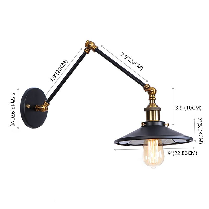 Armlänge Verstellbarer industrieller Stil Metall Wandlampe Untertasse Schatten Vintage Leuchte für Schlafzimmer